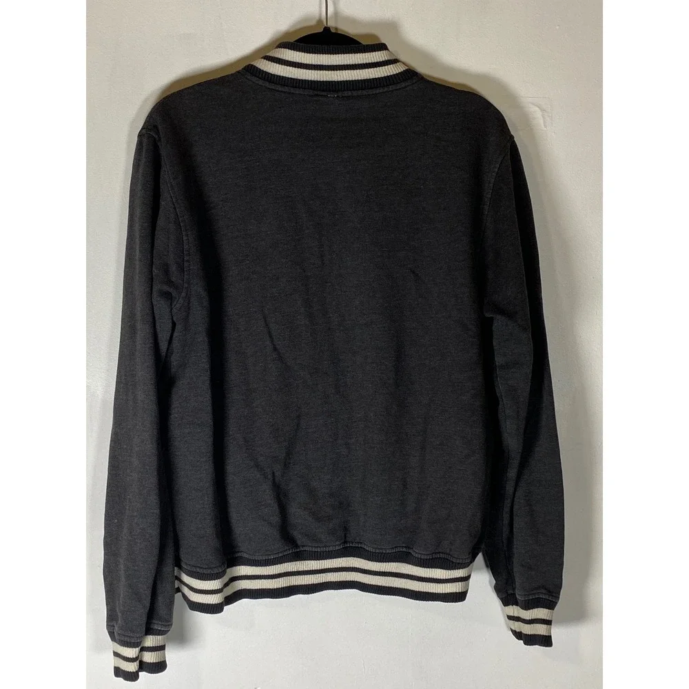Vintage Varsity Jacket Medium Gray Snap Front 100% Cotton Preppy Rugby Athletic